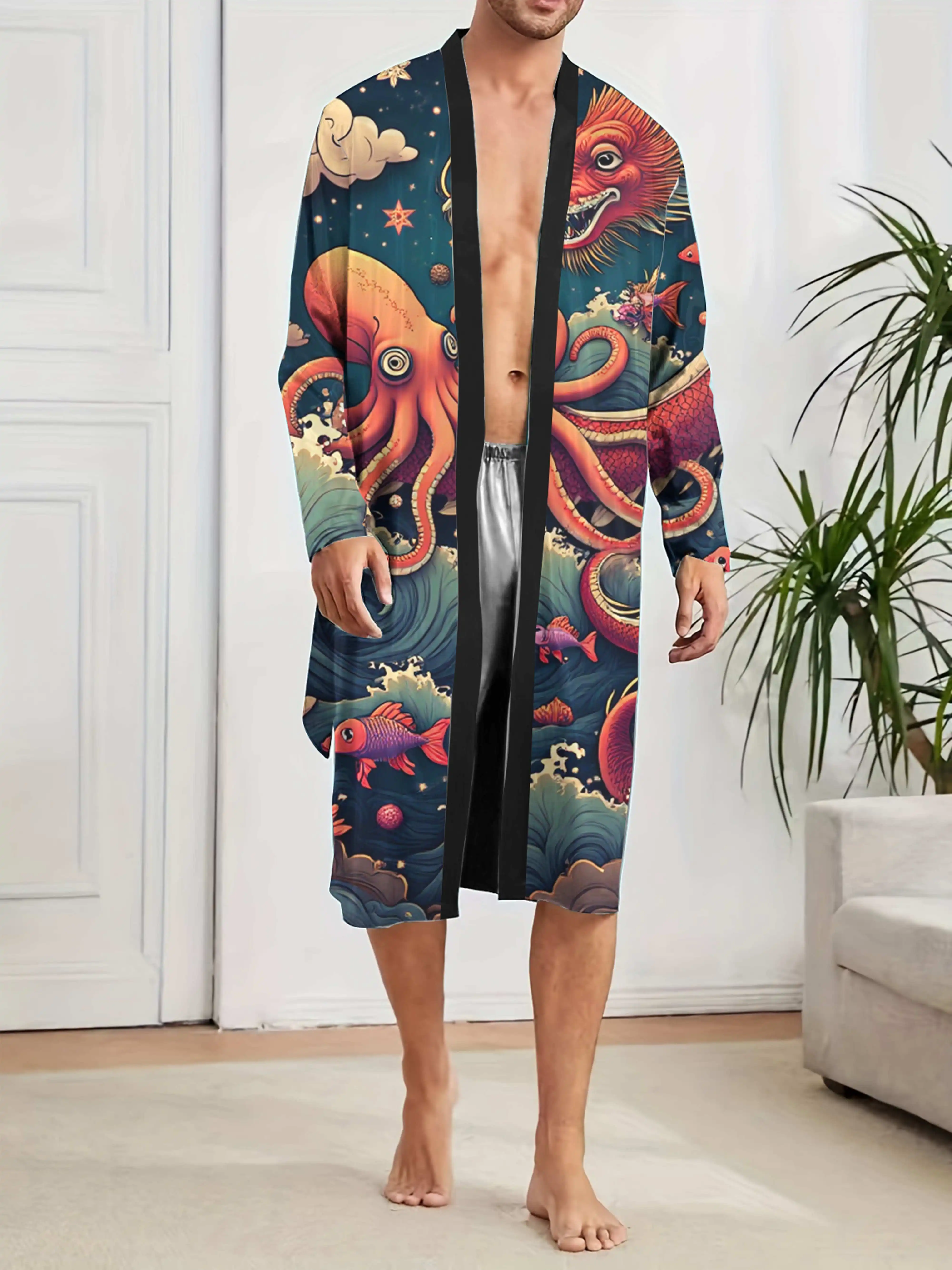 1pc Men's Robes 2026 Spring/Summer Robes Graphic 3D Printed Bath Robe Bathrobe Men Robe for Man Polyester Funny Pajamas