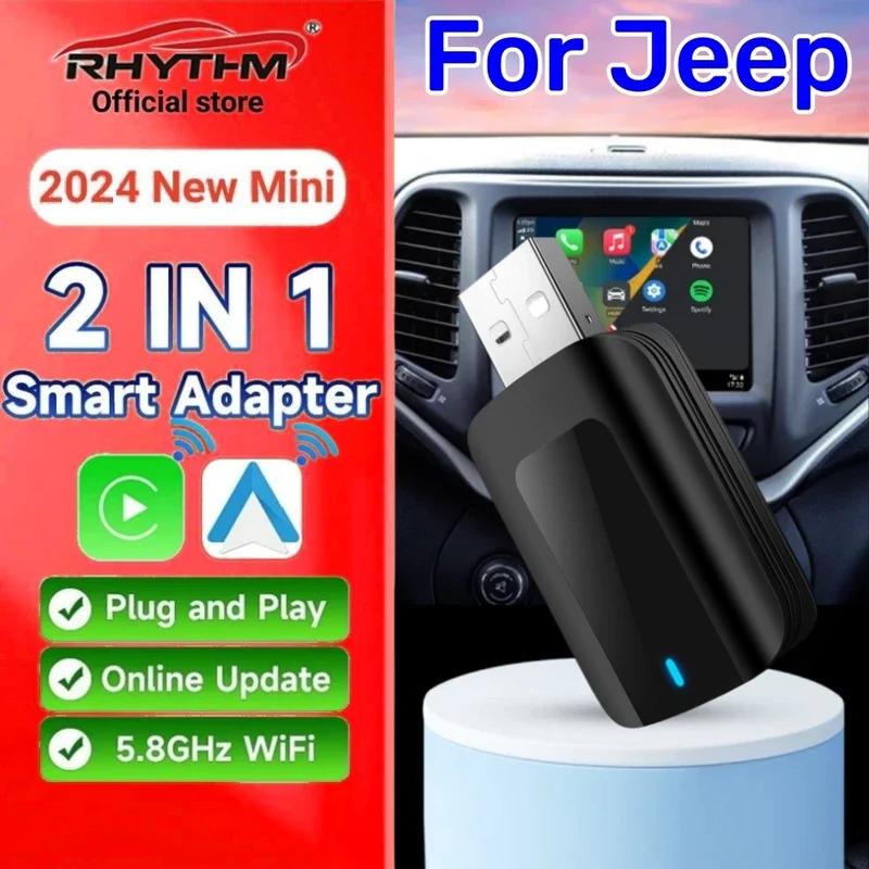 

Wireless Adapter CarPlay Android Auto 2in1 Smart Dongle Play&Plug For Jeep Compass Grand Cherokee Renegade Cherokee Gladiator