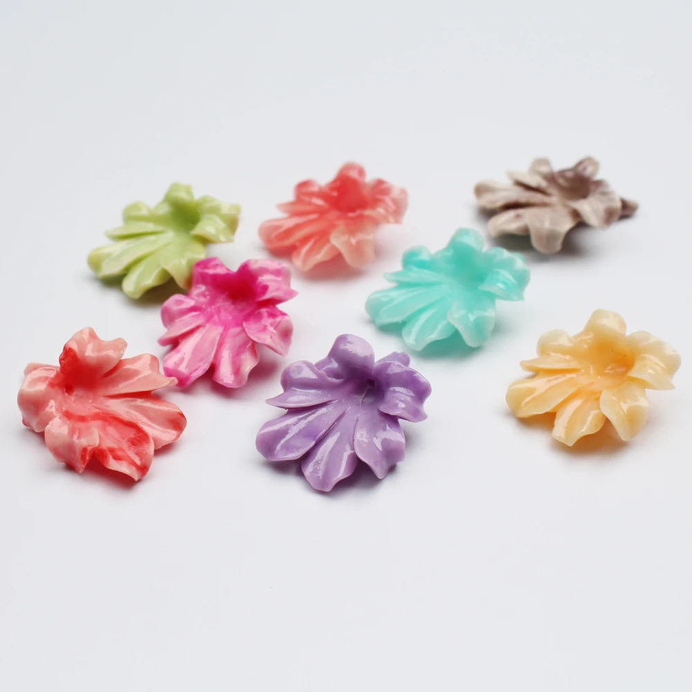 5Pcs  30mmDouble Colored Artificial Coral Leaf beads Brooch Accessories Cabochon Dark Red Pink  Color Pendant for Jewelry making