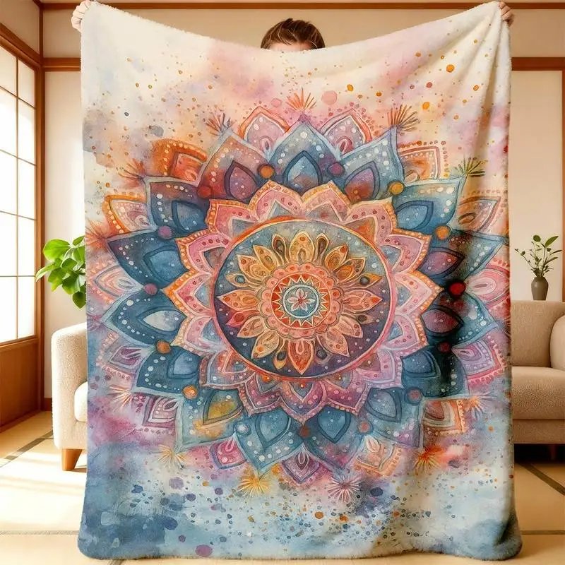 

Плед с акварельной мандалой, мягкий уютный фланелевый плед для дивана, кровати, подарок для любителей бохо и духовных практик