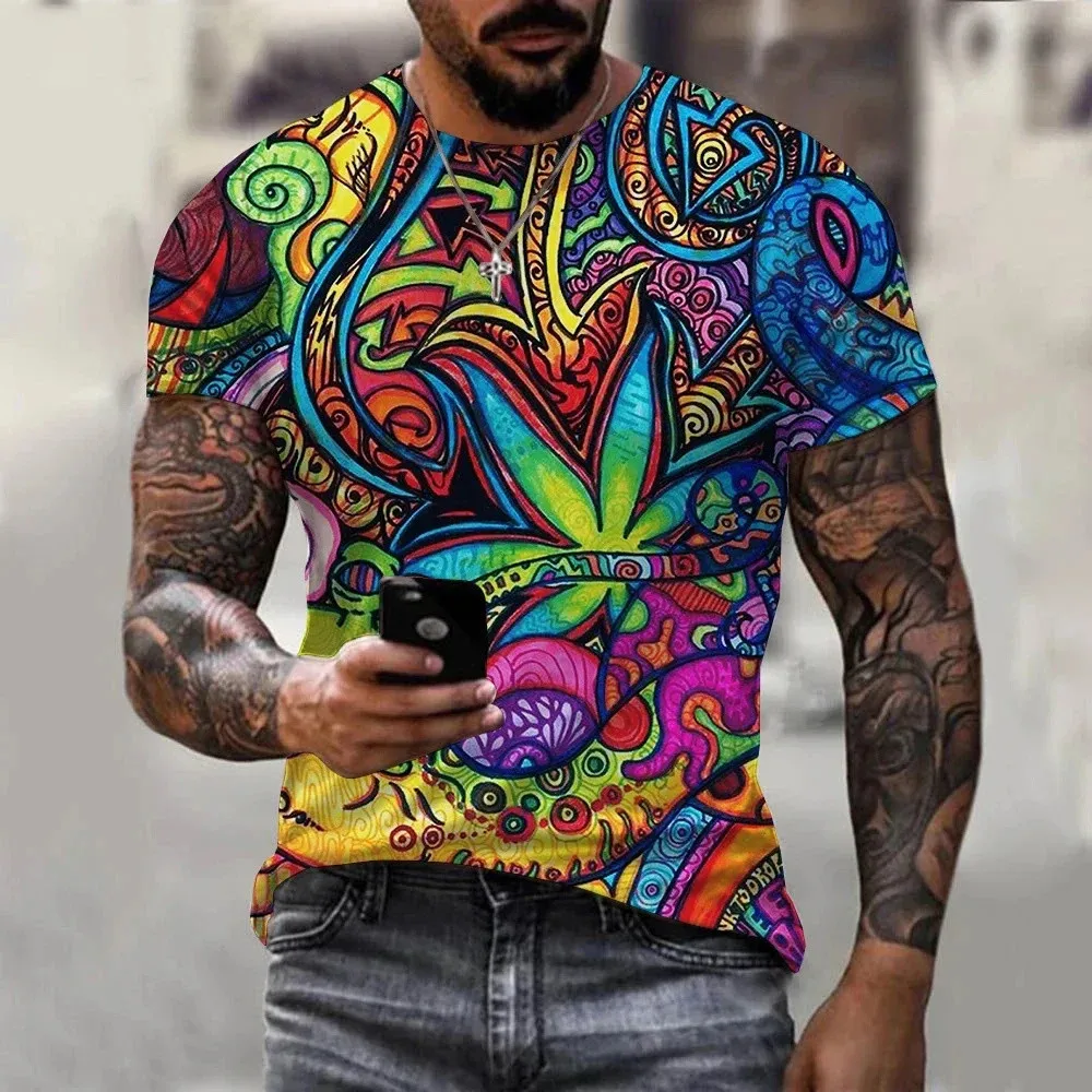 New Colorful Natural Fresh Green Weed Leaves Printed 3d Men T-Shirt Unisex Summer Hot Sale Casual O-Neck T-Shirt Short Sleeve