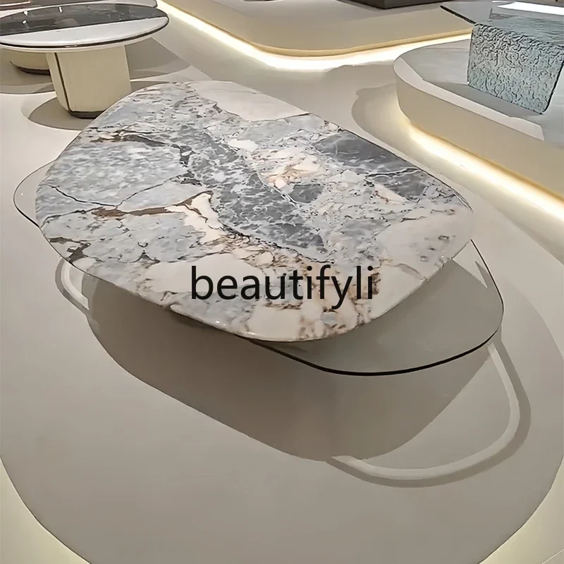 Natural marble rotatable coffee table villa living room high-end oval coffee table Italian minimalist