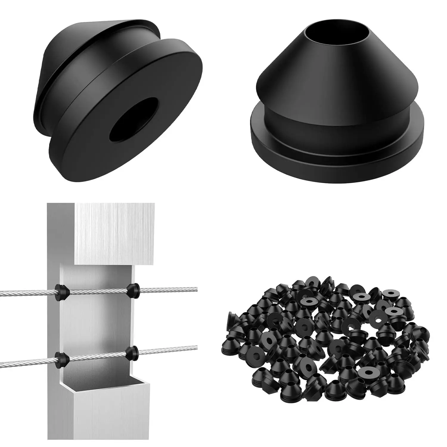 50/100Pcs Cable Railing Rubber Grommets For 1/8'' 5/32'' 3/16'' Wire Rope Protector Sleeves Rubber Grommet Kit Black