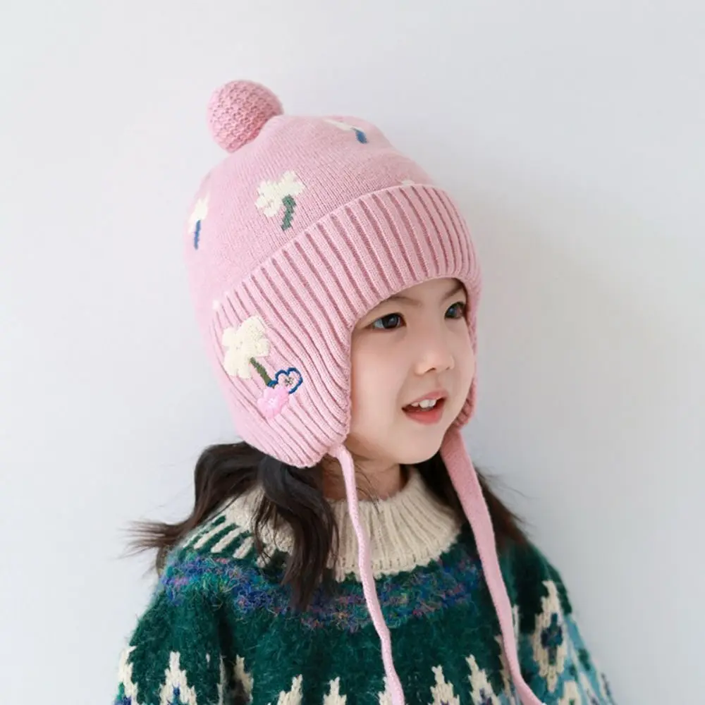 Fleece Lining Winter Baby Crochet Hat Windproof Soft Toddler's Knitted Cap Thermal Solid Color Ear Protection Hat Toddler Use