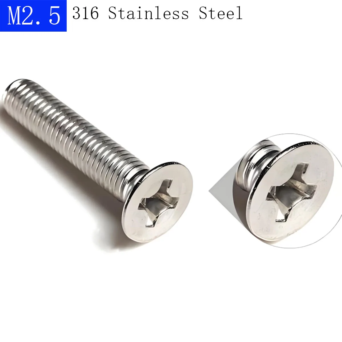 M2.5 - 0.45 316 Stainless Steel Countersunk DIN 965 Phillips FLAT HEAD Machine Screws bolts A4 - 70
