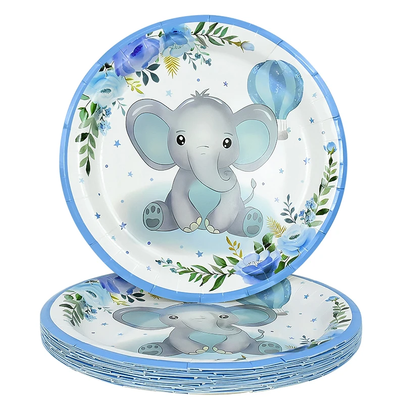 Cartoon Baby Elefant Einweg geschirr Set Papp teller Tasse Serviette Kinder Jungen Geburtstags feier Dekoration Baby party liefert – Detail 8