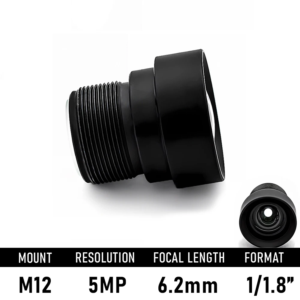 

5MP HD 6.2mm No Distortion CCTV Lens M12 Mount F2.8 Aperture 1/1.8" Format with 650nm IR Filter for Surveillance Camera
