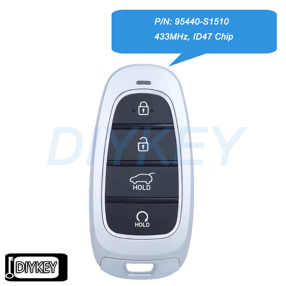 

Умный дистанционный автомобильный брелок с 4 кнопками, чип ID47 433 МГц для Hyundai Santa Fe 2021 2022 P/N: 95440-S1510, FCC ID: TQ8-FOB-4F26