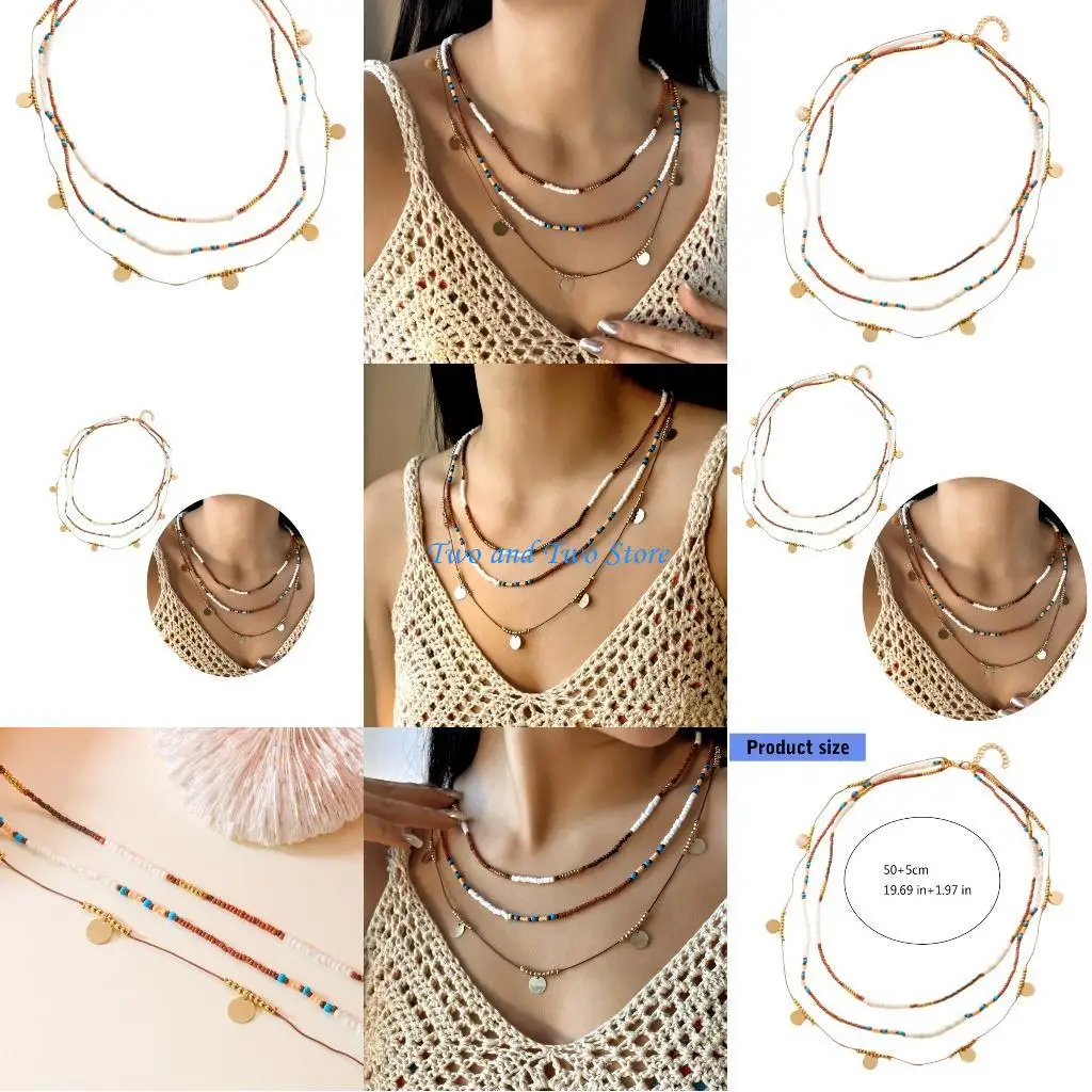 

HX6F Bohemian Multilayer Beaded Necklace Set With Acrylic Pearls For Women Jewelry