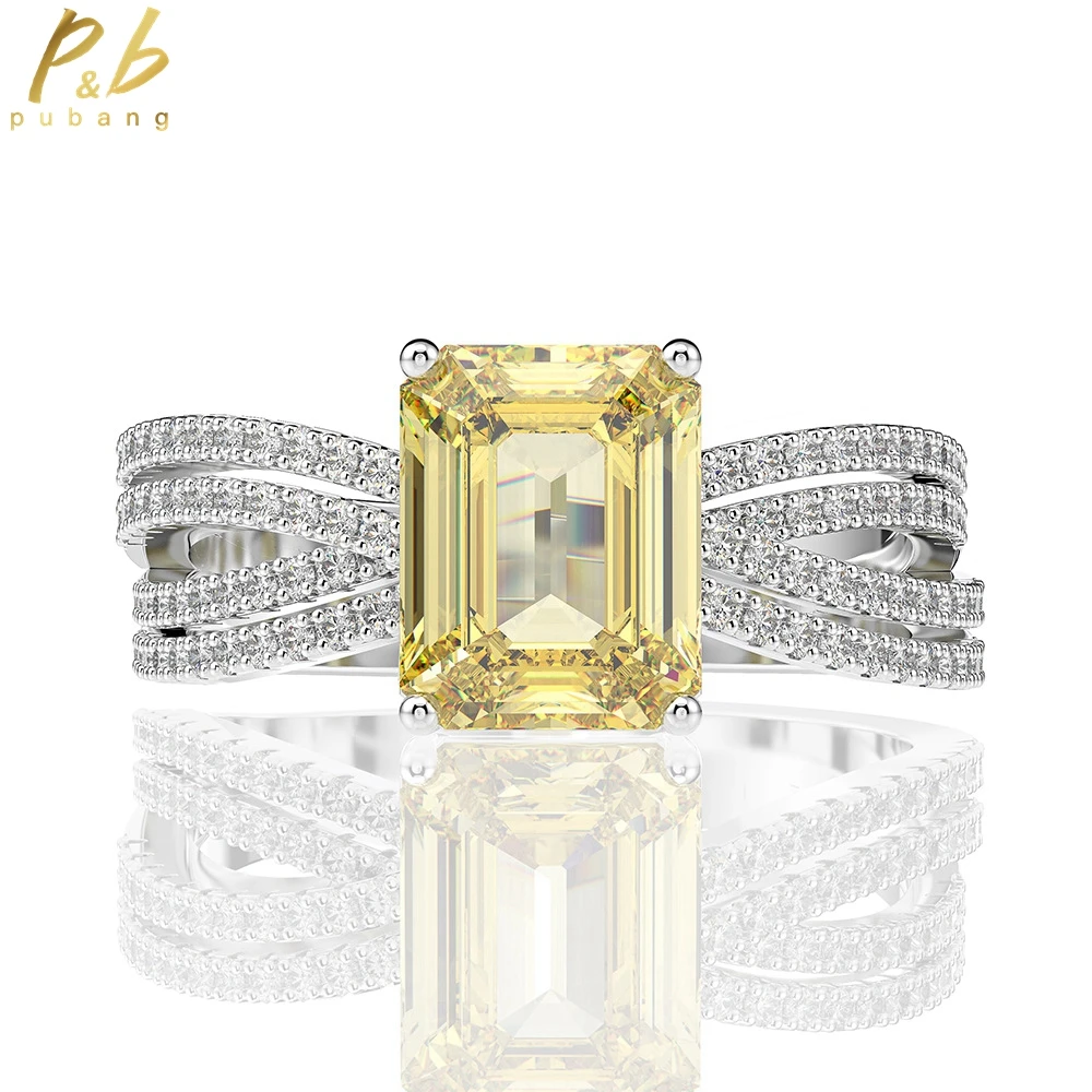 

PuBang Fine Jewelry 100% 925 Sterling Silver Emerald Cut Diamond Ring Yellow Gem Created Moissanite for Women Gift Drop Shipping