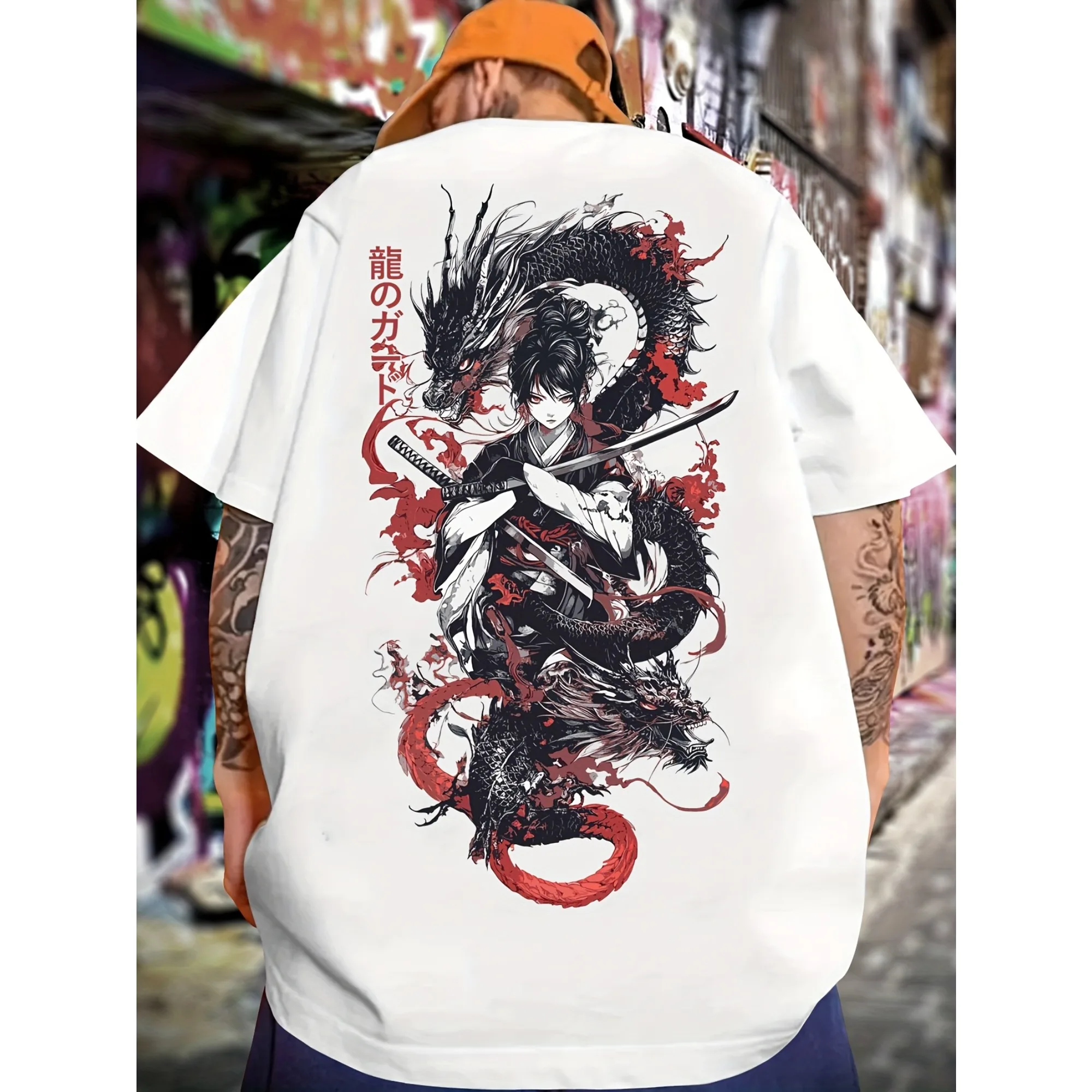 Samurai Dragon Graphic T-Shirt Men Women Harajuku Streetwear Aesthetic Tee Casual Cotton Short Sleeve Tops