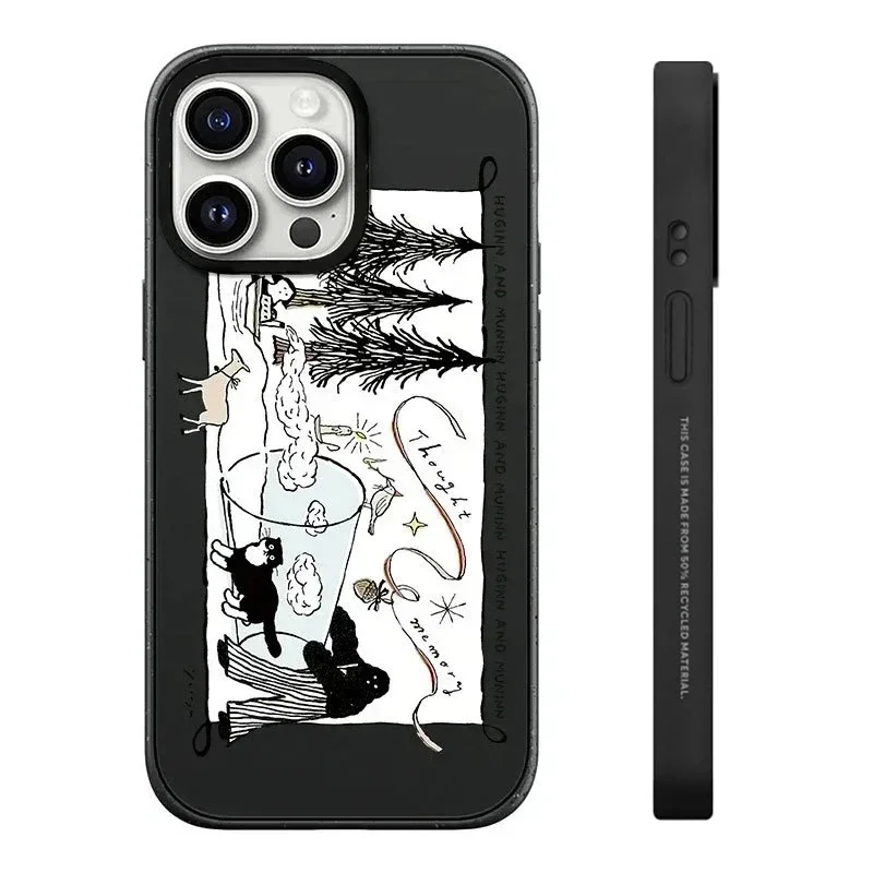 

Black Frosted Black Cat Pattern iPhone 13 14 15 16 Pro Max Protective Case