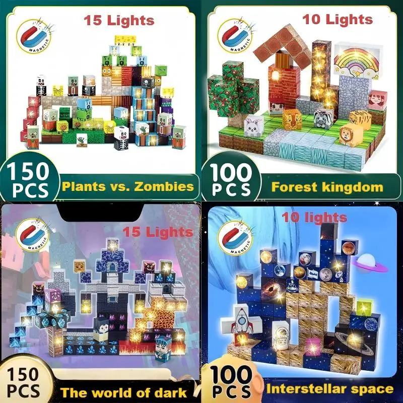 

2025 LED Magnetic Blocks with light - Plants vs Zombies, Ice & Dark Series, Montessori STEM Toys for Kids 3+ Boys Girls Gifts