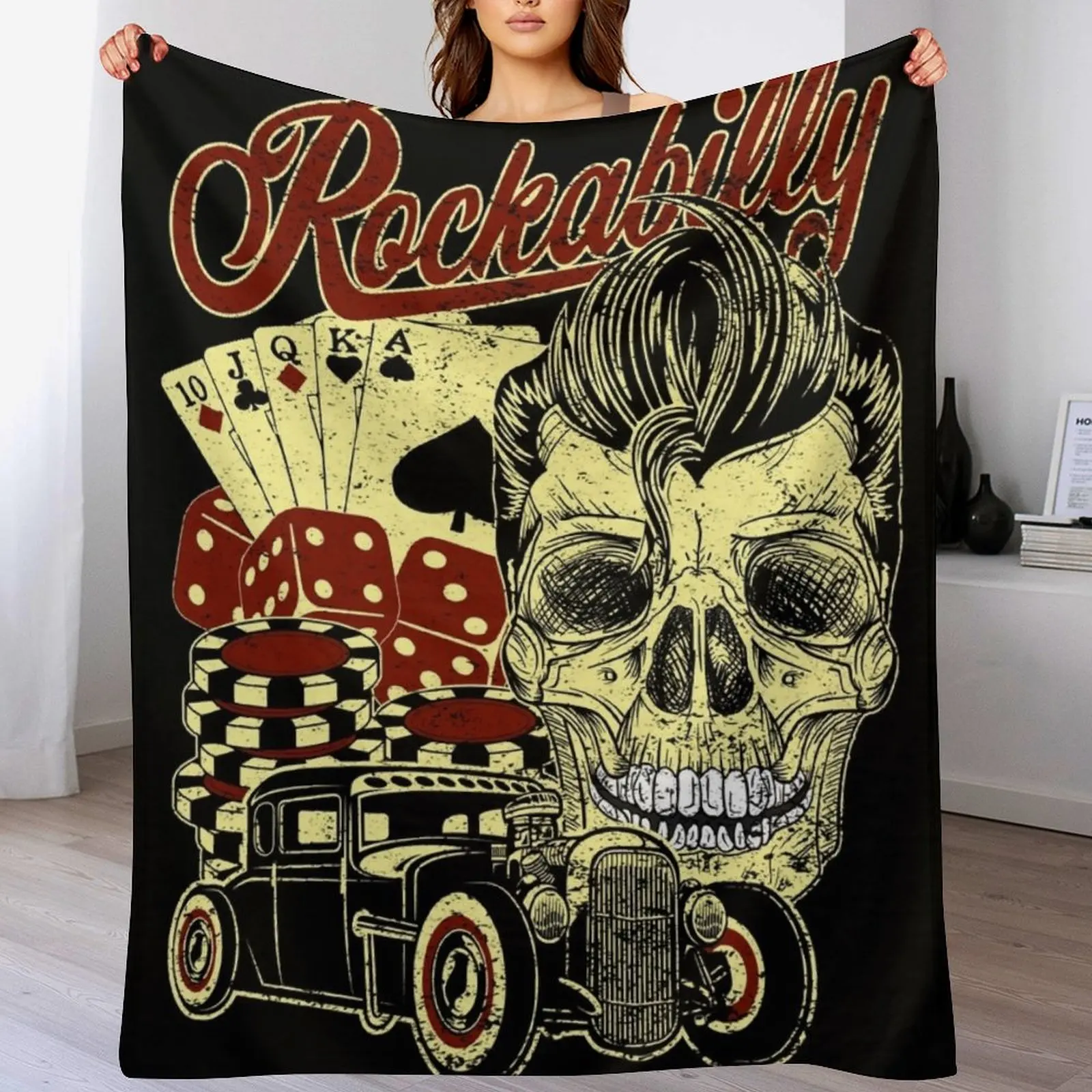 

Rockabilly Throw Blanket Cozy Sofa Blanket for TV Watching Napping