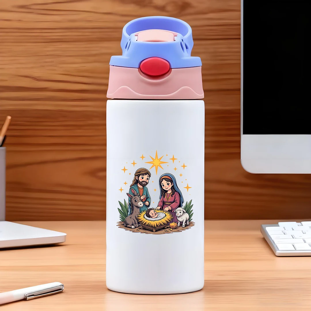 Thermische beker van roestvrij staal 304 + cartoon kerstcadeaudooset + rietjesbeker voor kinderen + baby-nieuwjaarscadeauset