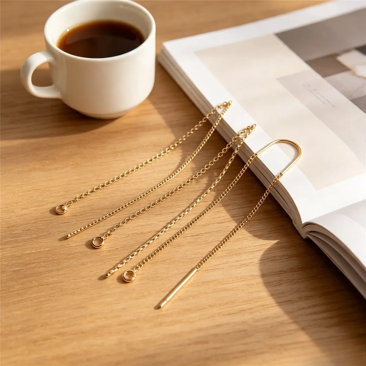 Brass Gold Plated Patterned U Shape Long Threader Earring DIY Dangle Ear Jewelry Findings