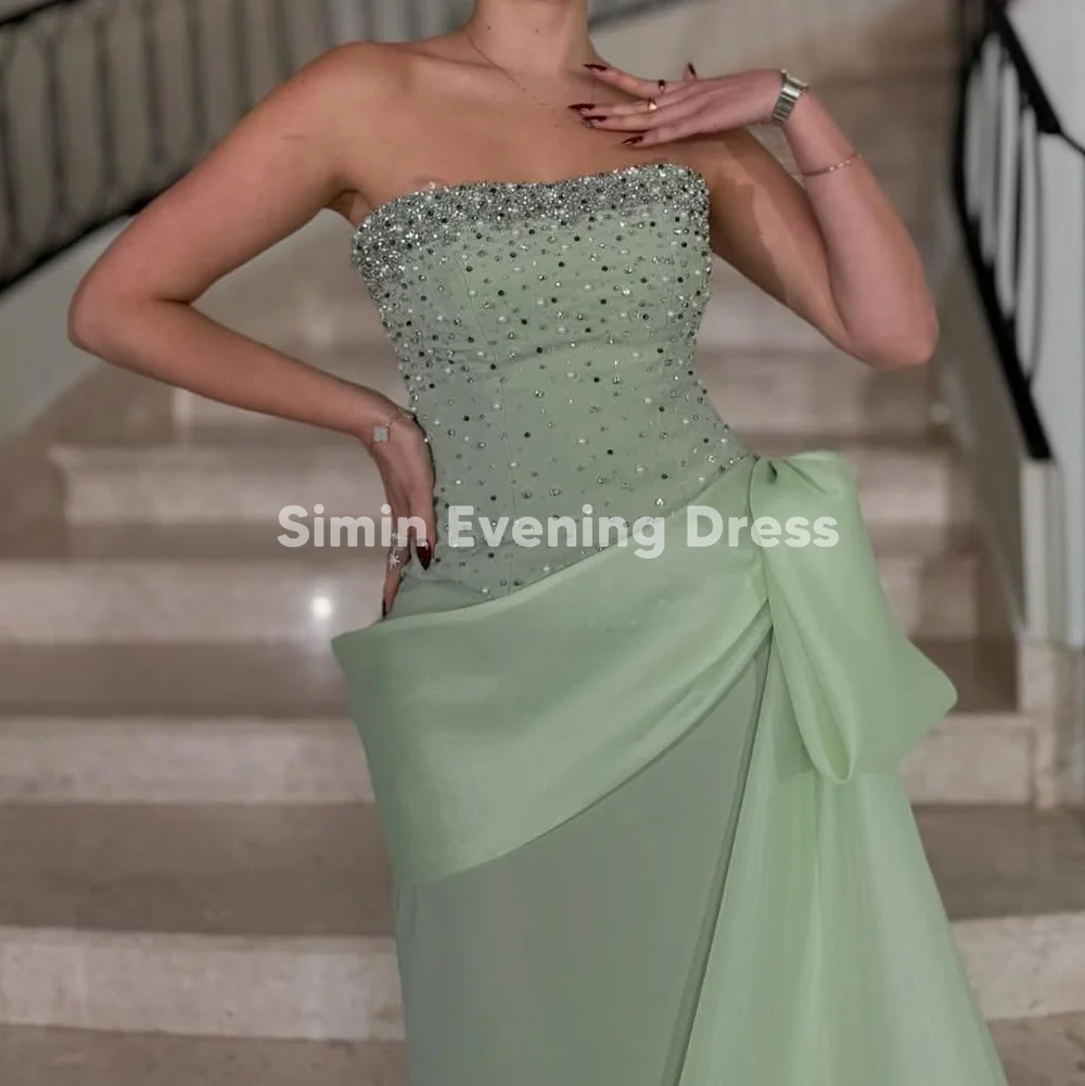 فساتين سهرة نسائية من Simin بدون حمالات مطرزة بطول الأرض بدون أكمام مع فيونكة من الأورجانزا وشاحات أنيقة للحفلات 2025