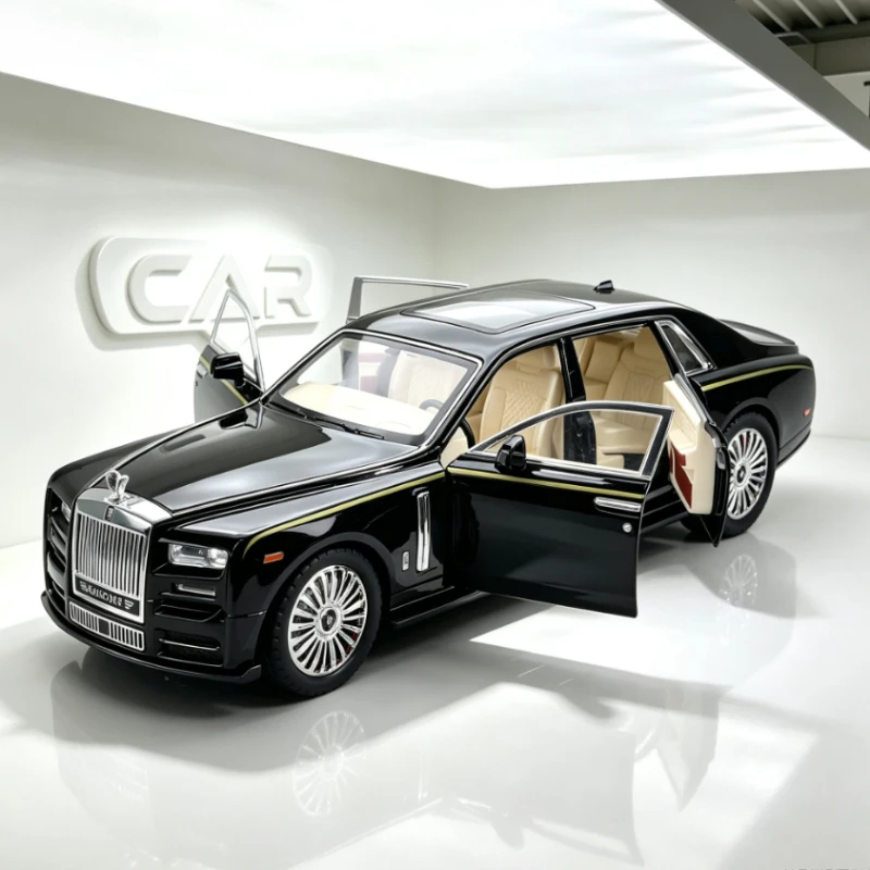 1:24 Phantom Sedan Diecast Alloy Toy With Remote Control Door Color Star Ceiling Pull Back Sound Light Home Decor Ornament