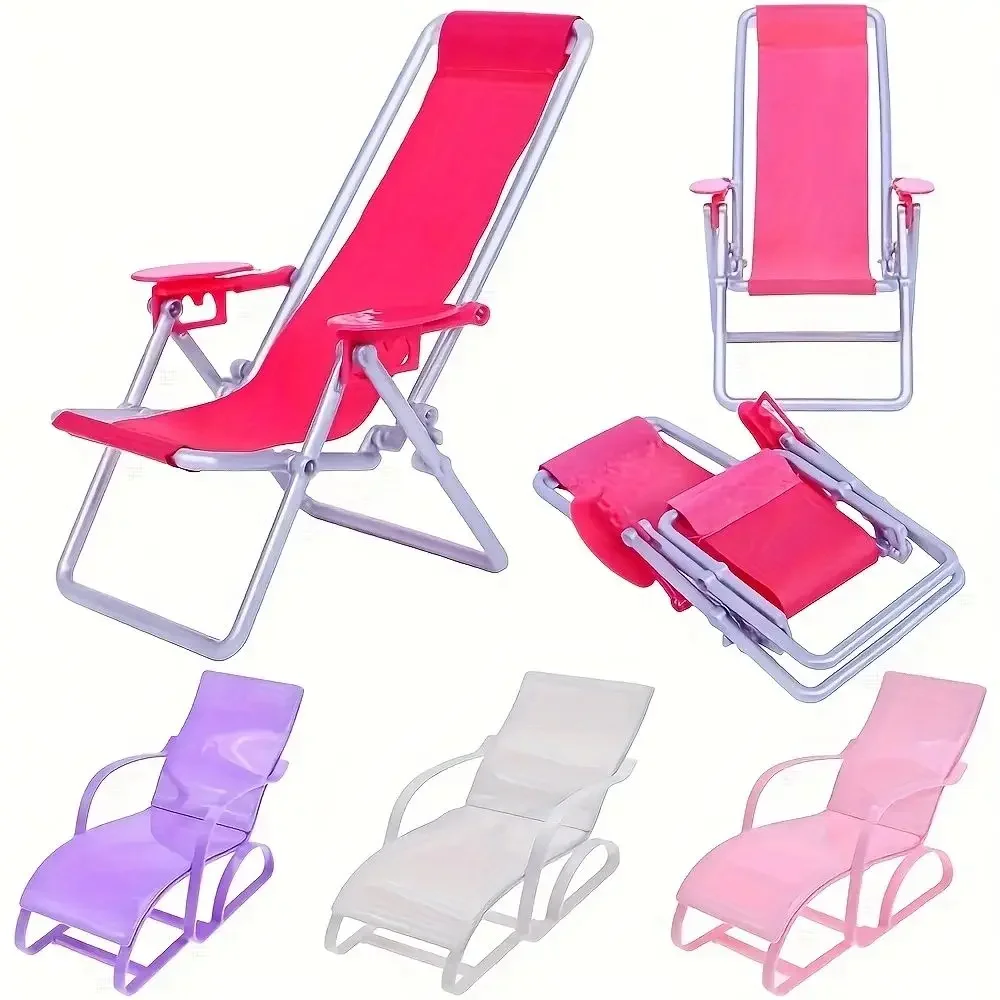 1pcs New Mini Scale Playing House Garden Bench Doll Beach Chair Foldable Deckchair Dollhouse Furniture Toy Accessories Gifts