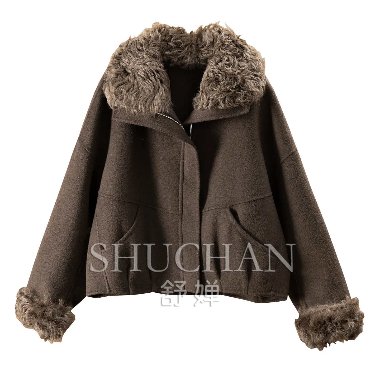 Wool Cashmere Double-sided Woolen Small Beard Sheep Neck Short Coat Female E549 Casacas Para Mujer Invierno 2026
