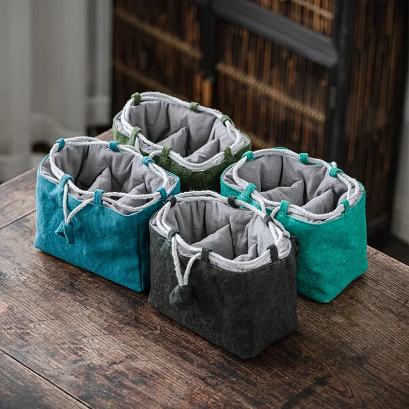 

Сумка для хранения чайного сервиза, дорожный набор, утолщенный хлопок и лен, тканевая сумка для чайника, чашка для чая, тканевая сумка с защитой от падения, чайные аксессуары