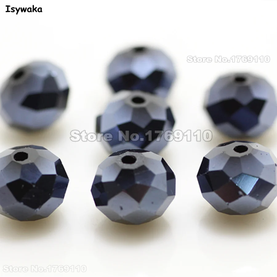 Isywaka Ink Blue Color  8*10mm 70pcs Rondelle Austria faceted Crystal Glass Beads Loose Spacer Round Beads for Jewelry Making