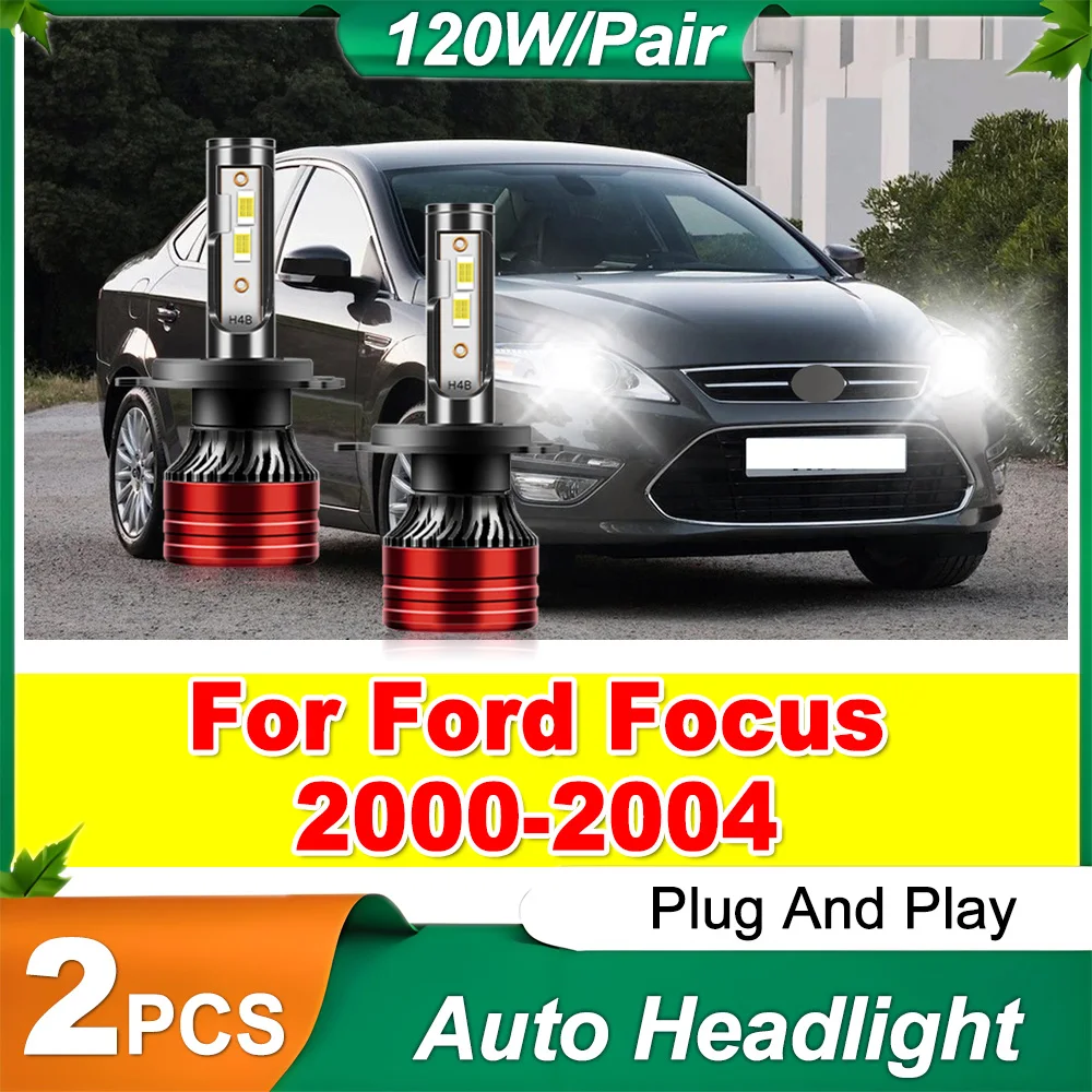 

2PCS Canbus No Error Auto Lights H4 120W Headlight High Lumens Lamps Led Brightest Upgraded CSP Chips For Ford Focus 2000-2004