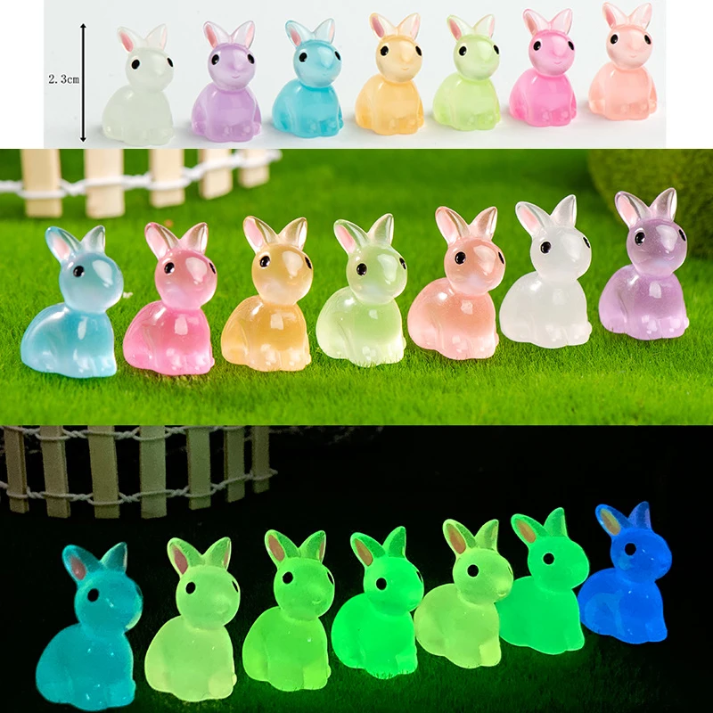 10/20Pcs Luminous Rabbit Bunnies Figurine Mini Ornaments Crafts Gift for Desk Pot Landscape Garden Home Decoration Accessories