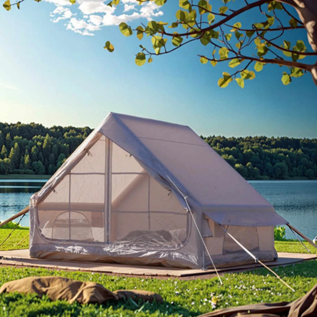 6.3m Outdoor Manual Inflation Portable Light Blocking Tent Oxford Single Door Camping Tent for 4-6 People No Installation
