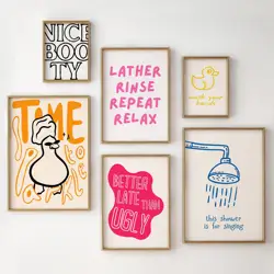 Minimalist Shower Head Funny Duck Quotation Posters and Prints Canvas Printing Wall Art Picture for Bathroom Toilet Home Decor
