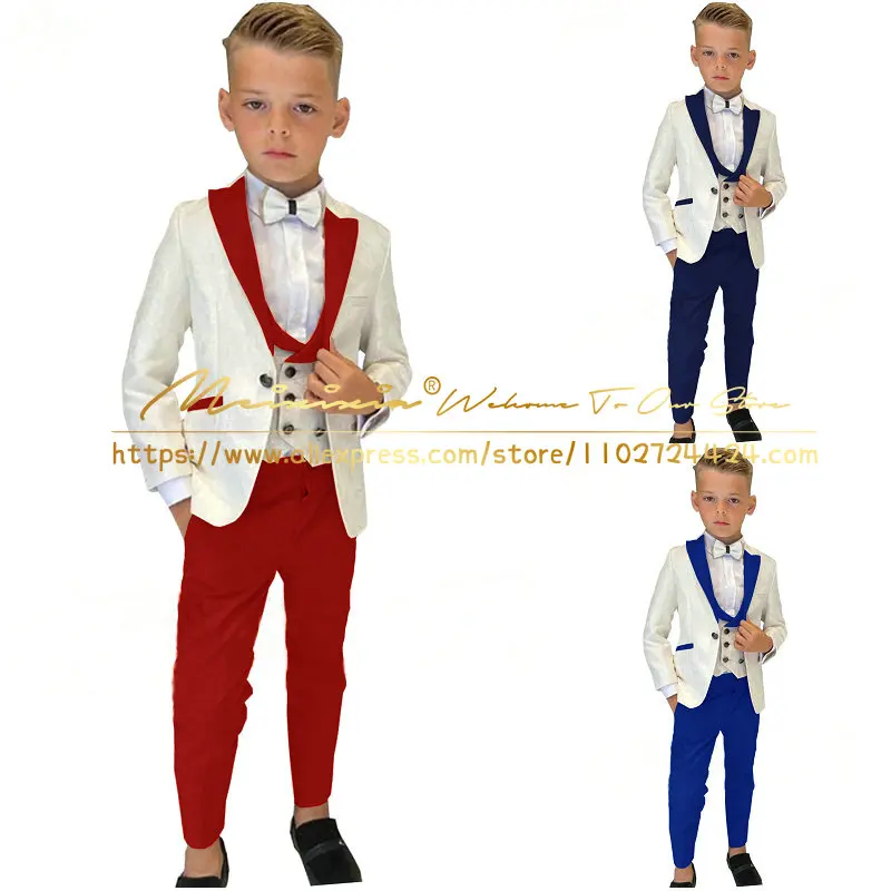 

Ivory Floral Suit For Boys Wedding Tuxedo 3 Piece Blazer Vest Pants Suit Peaked Collar Formal Child Jacket 2-16 years old