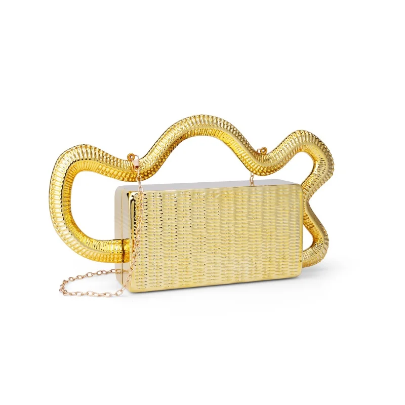 2026 Acrylic Fashion Serpentine Handle Handbag Versatile Solid Color Box Bag Crossbody Bag Retro Luxury Golden Evening Bag