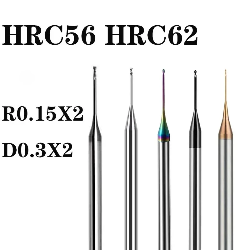 

HRC55 65 Steel Deep Groove Milling Cutter, Small Long Neck End Milling Cutter D0.1-D0.9 R0.15-R0.1 Hard Alloy Extended Deep Hole