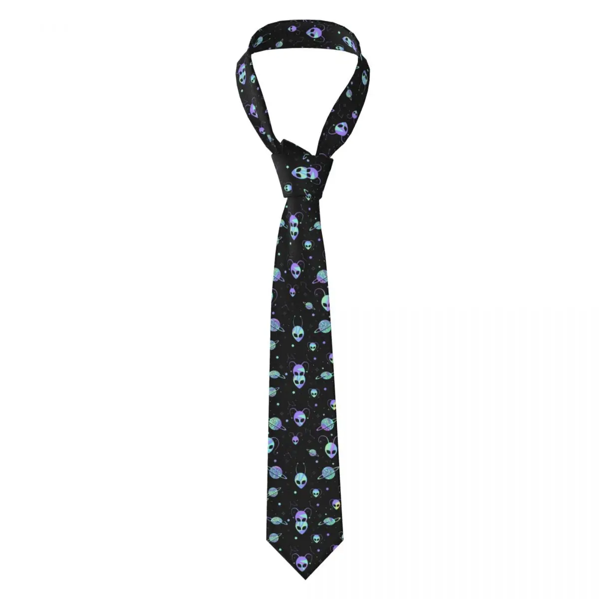 Custom Holographic Alien Universe Cosmos With Planet And Stars Neck Ties Men Mens Silk Tie For Father's Day