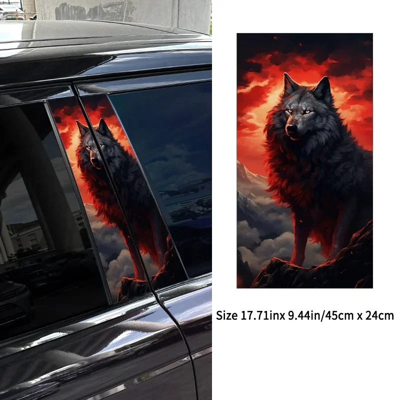 1PC Red Wolf Car Stickers Auto B Pillar Waterproof Vehicle Center Column Decoration Cover Scratches DIY Car Doors Pillar Decals