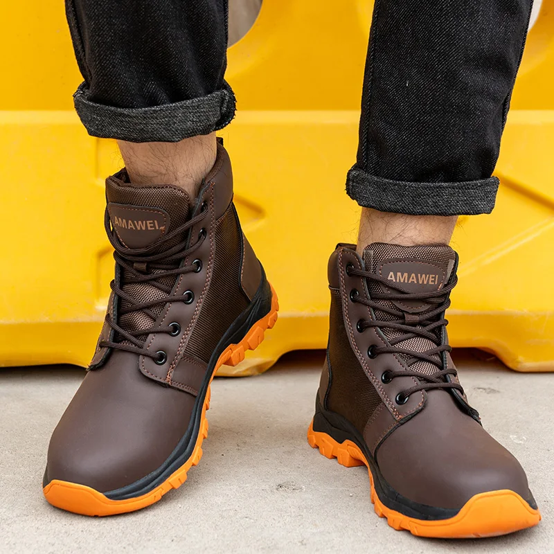 New Men Pu Leather Waterproof  Security Shoes For Men Safety Shoes Steel Toe Work Boots Work Shoes Anti-Smash Resistant Boots