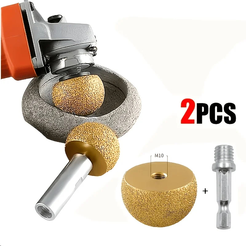 2Pcs 30mm Brazed Diamond Mushroom Polishing Head Set 80mm Extension Rod M10 Thread for Stone Marble Ceramic Inner Arc Polishing