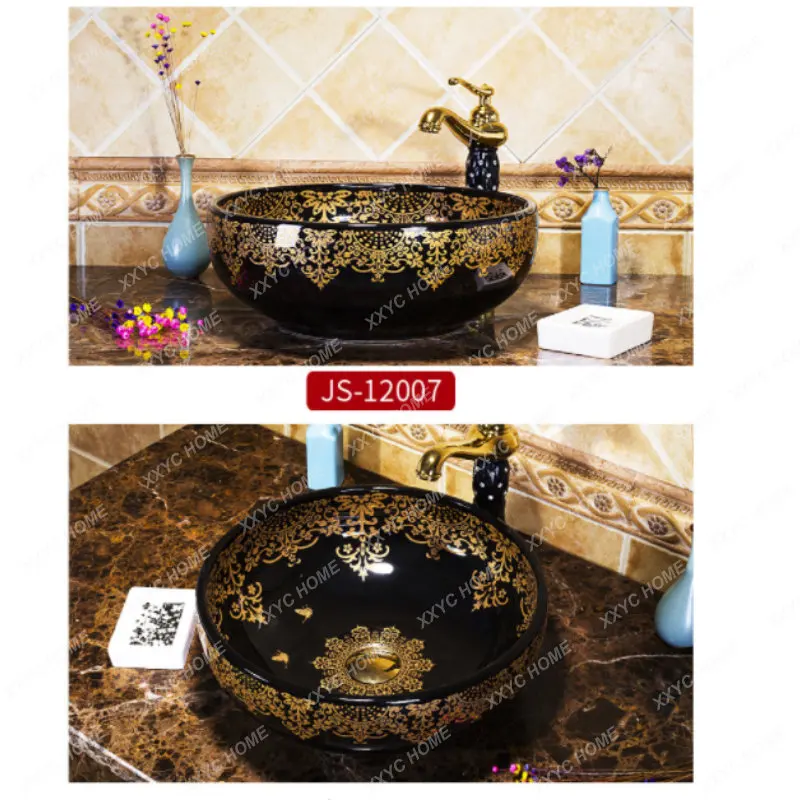 Sinks Vessel Basin Bathroom Washbasin Ceramic Basin Sink Roman Bronze Single Handles Swivel Faucet Tap Set