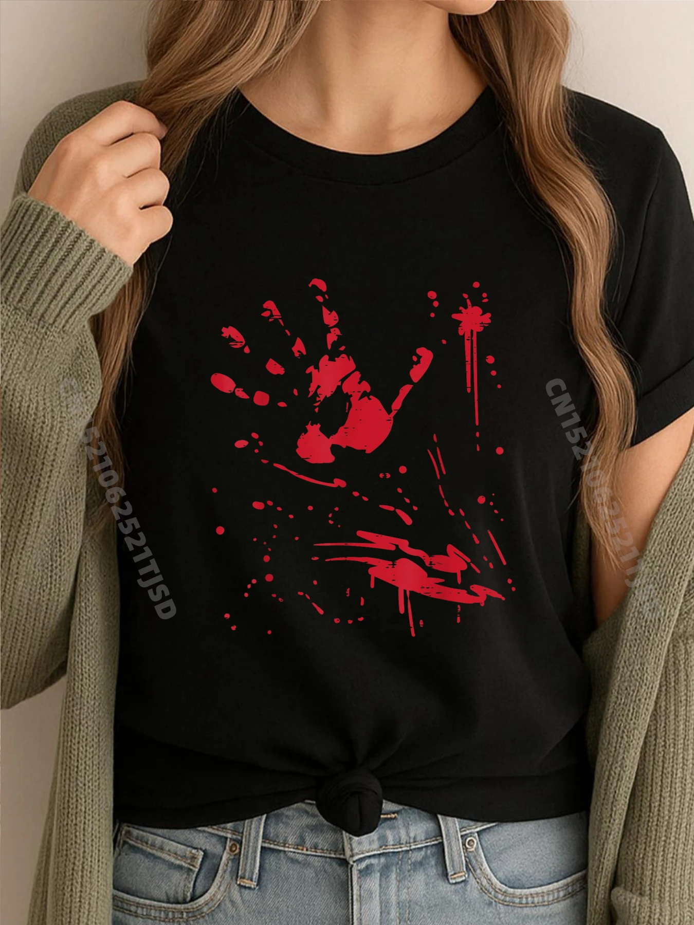 

Bloody Handprint Halloween Costume Woman Graphic Tees Woman Brand Clothing