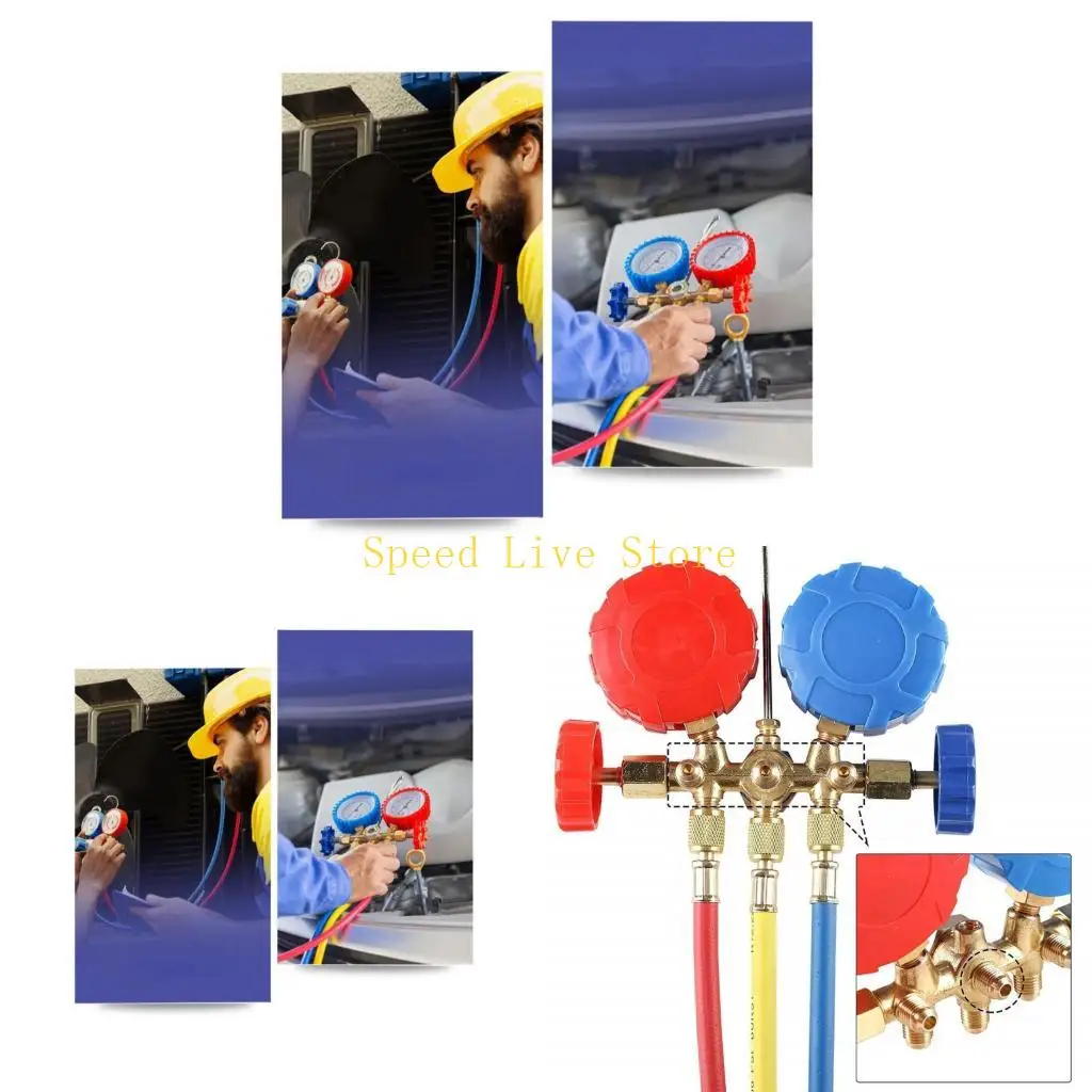 

547C Professional Triple Port Automotive Manifold Gauge for R134A R22 R502 Include Hoses Puncturing Tool Sealing Can Tap