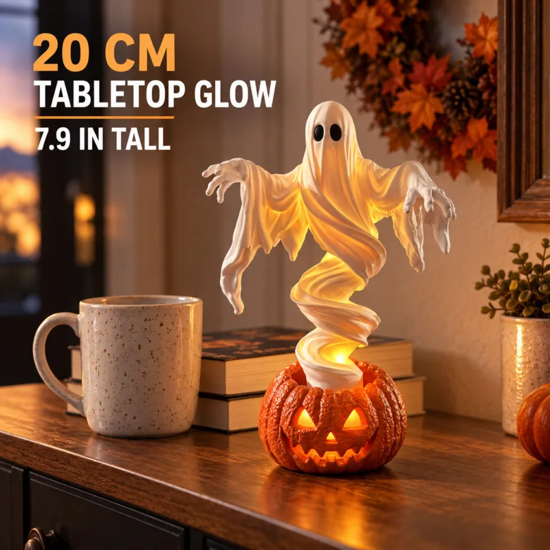 Halloween Ghost Pumpkin Yard Lamp Swirling LED Light Spooky Rotating Decoration Outdoor Garden Patio Party Holiday Ornament New