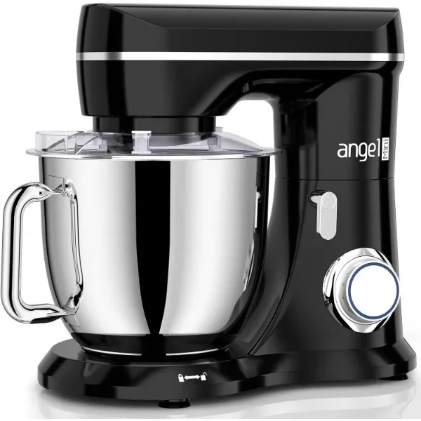 Mini Angel Electric Stand Mixer, 5Quarts, Dough Hook, Flat Beater, Wire Whisk Attachments, 10+P Speeds with Splash Guard, Black