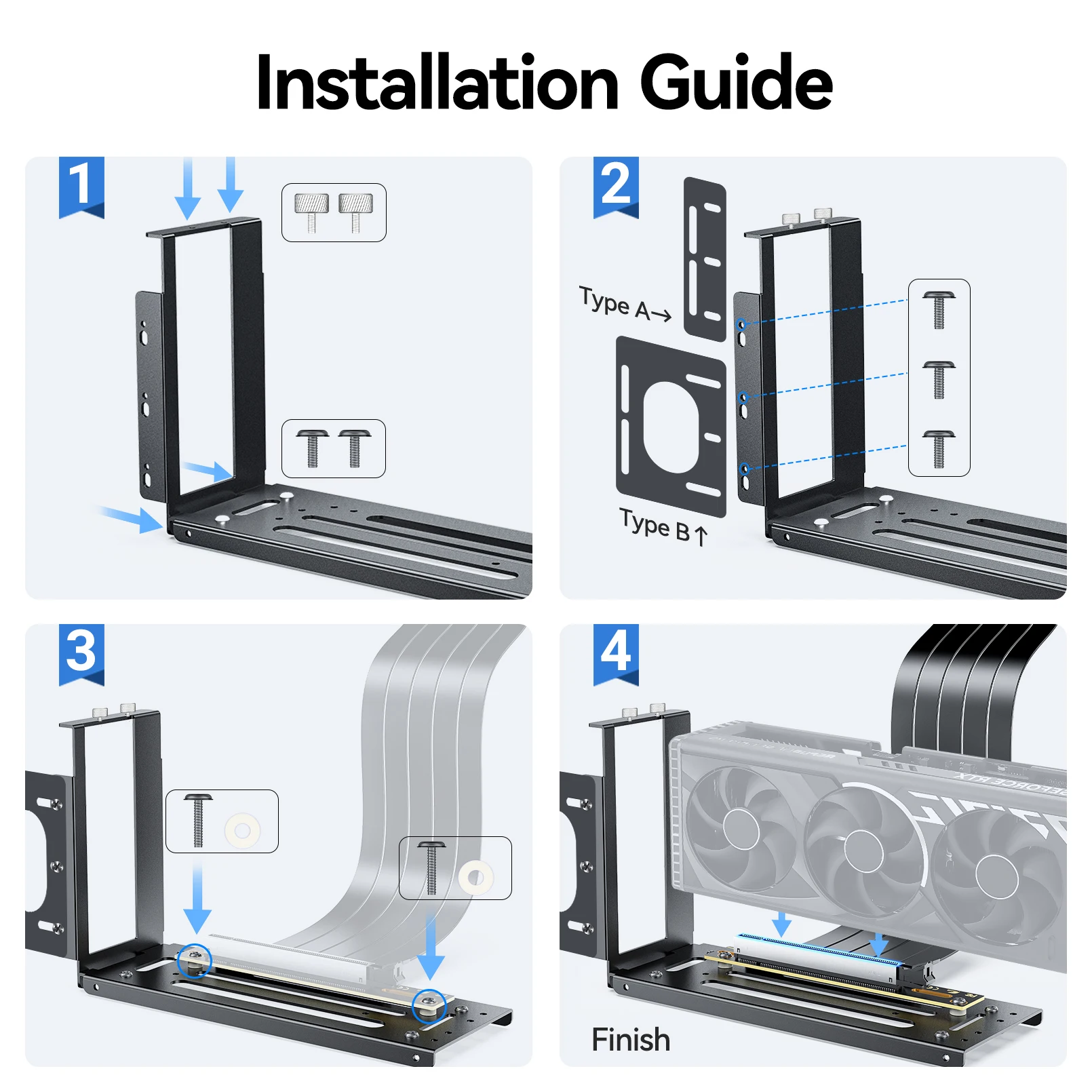 دعامة تثبيت لبطاقة الرسومات العمودية JEYI 2/3 فتحة من الألومنيوم GPU متوافقة مع كابلات تمديد PCIe 3.0/4.0/5.0 #6