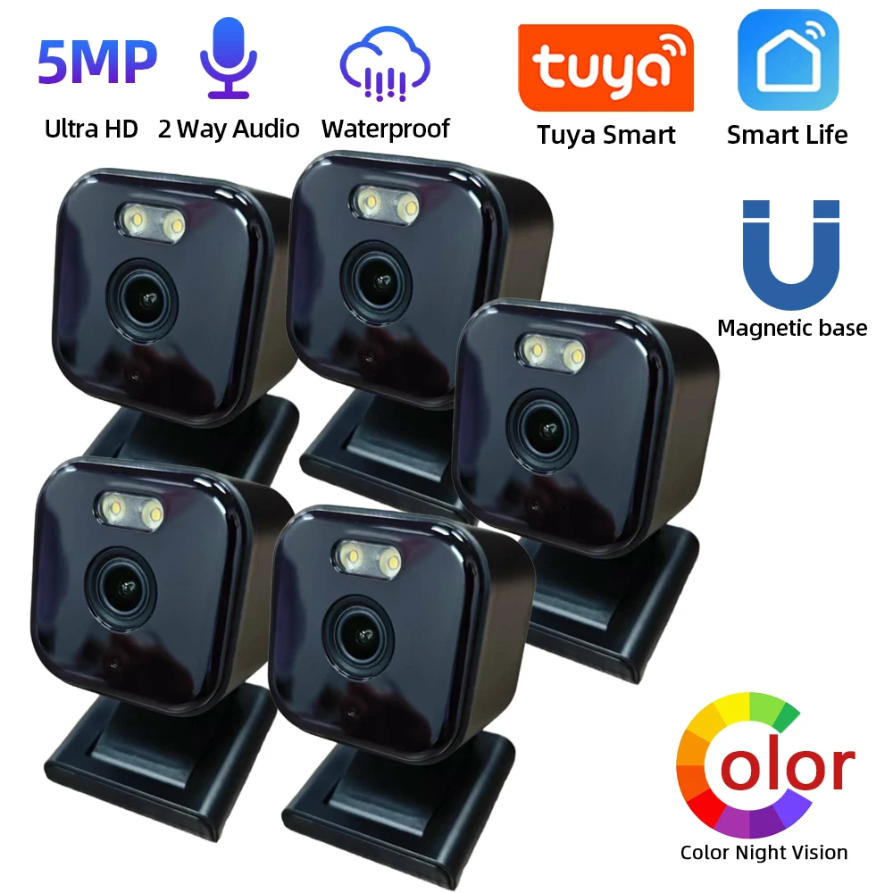 5mp tuya wifi mini câmera magnética ao ar livre à prova dwaterproof água cor visão noturna sem fio vida inteligente casa cctv sistema de câmera segurança