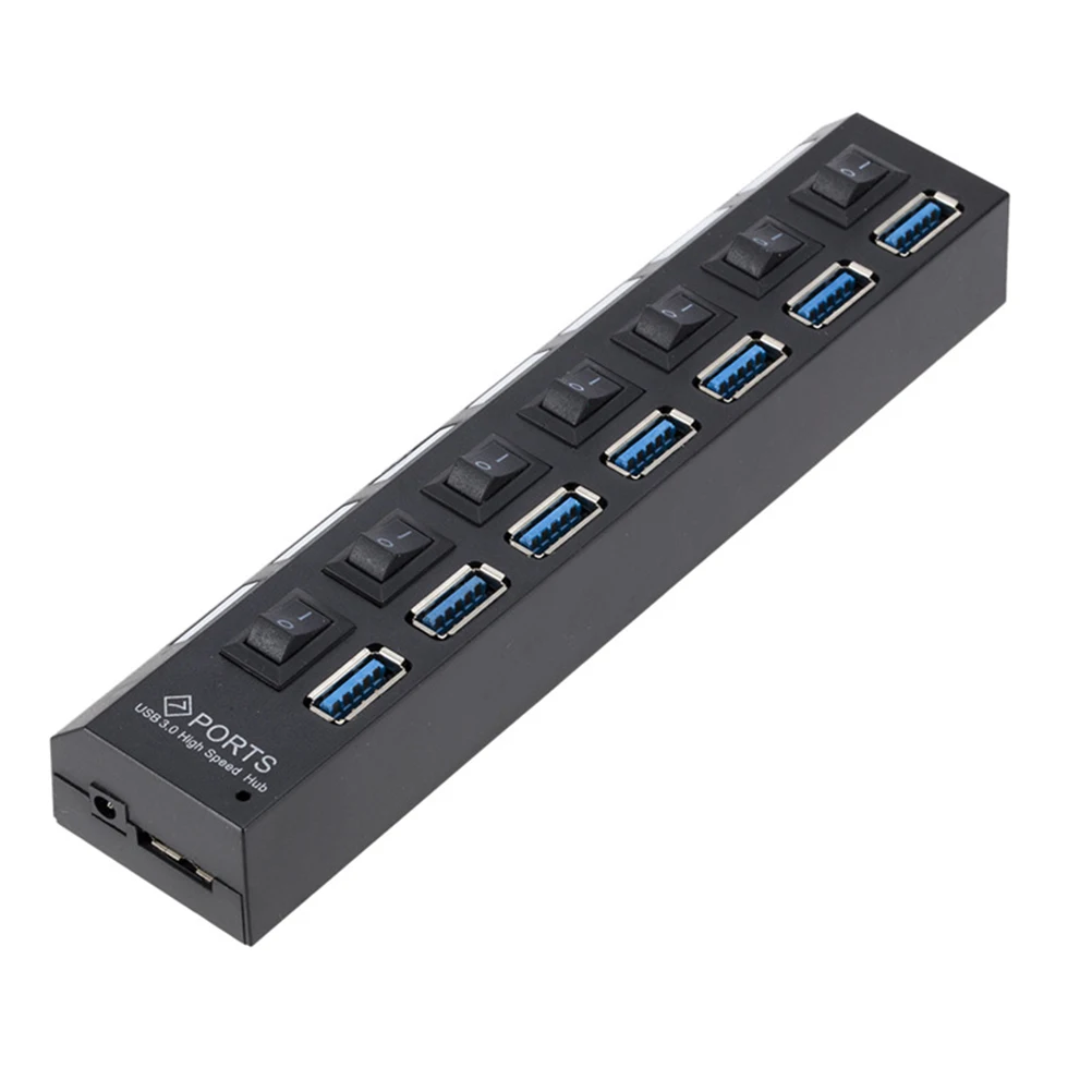 7-Port USB 3.0 Data Hub High- Splitter Control and LED Indicators Compatible with Multiple