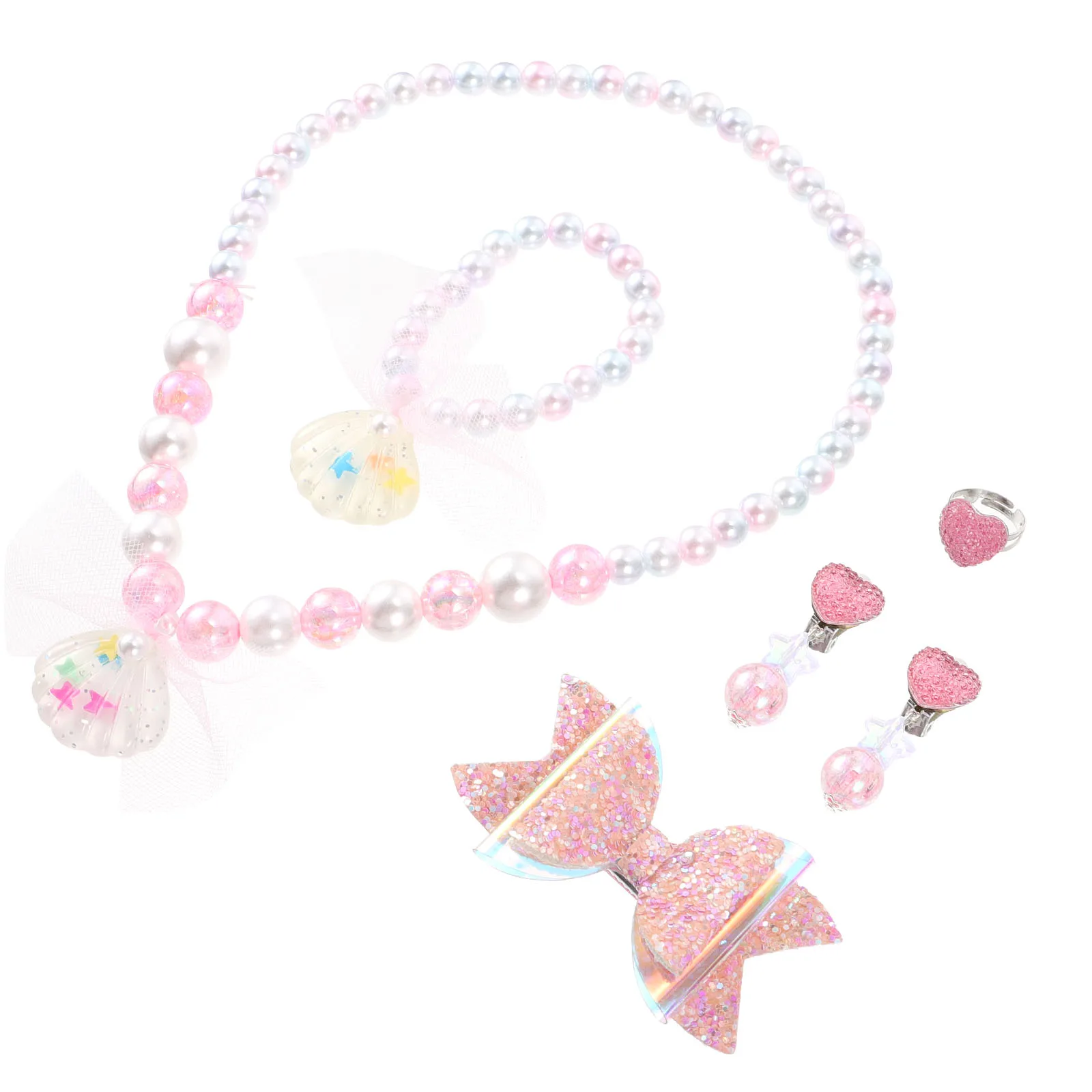 

6 Pcs Children Jewelry Set Beaded Necklace Bracelet Fine Workmanship Girls Accessories Party Gifts Graduation Travel Plastic