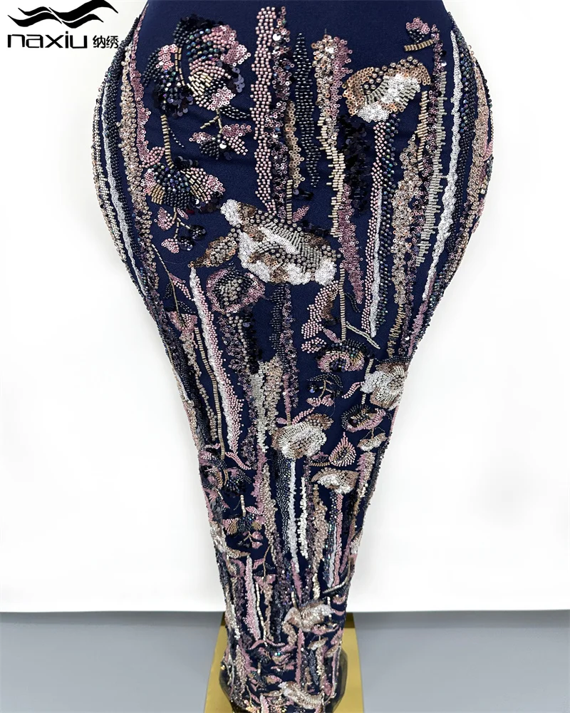 

Madison Nigerian Beads Lace Fabric African Lace Fabric 5 Yards High Quality 2025 Sequins Heavy Lace Fabric For Dress Party Women