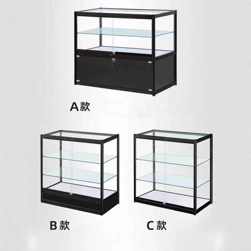 custom.6ft Full Showcase Cabinet Mdf Tempered Glass Counter Slide Door Lockable with LED Light Display Cabinet Forbsmoke
