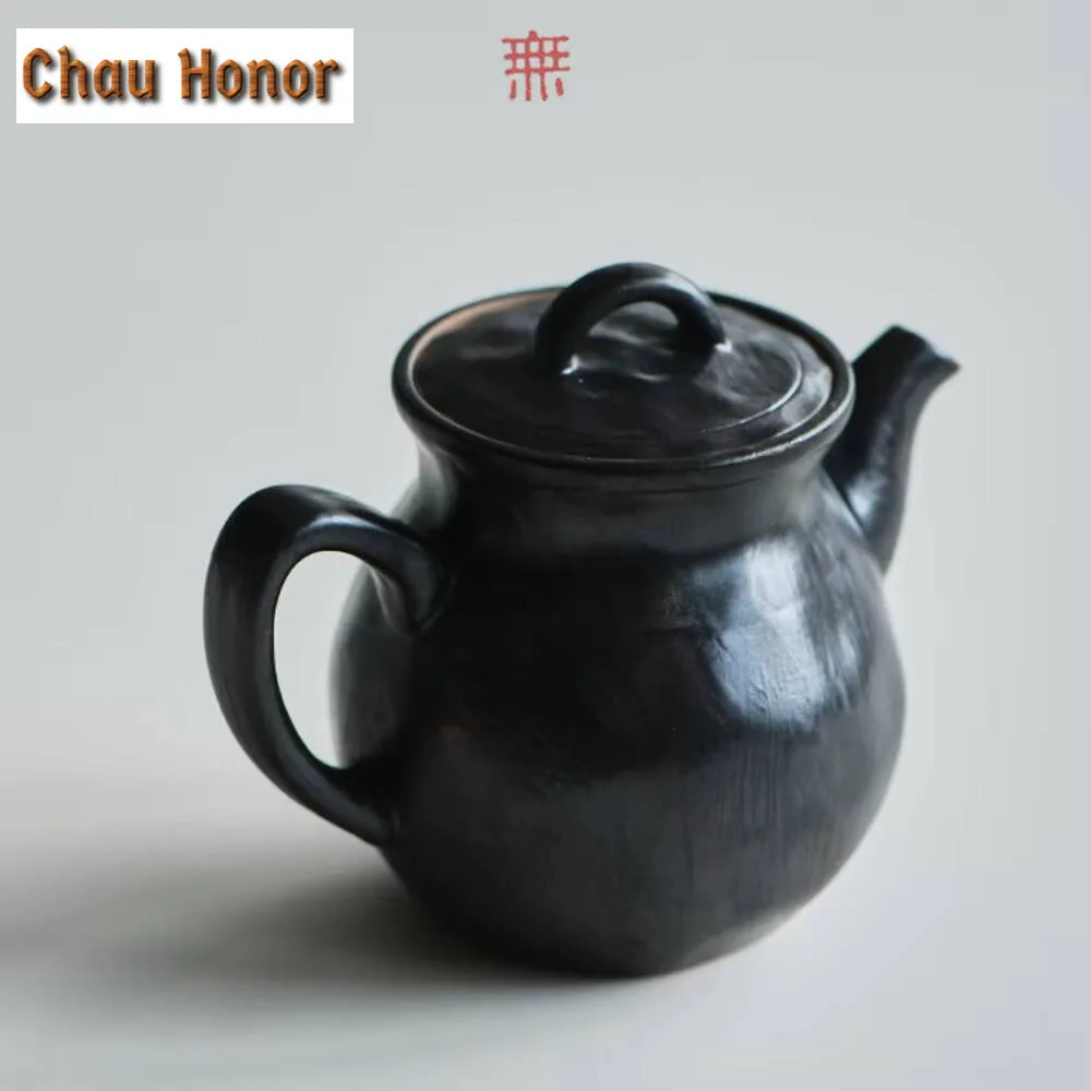 140ml Japanese Black Lacquer Teapot Handmade Coarse Pottery Retro Pot Tea Soaking Kettle Chinese Tea Cafes Equipment Decoration