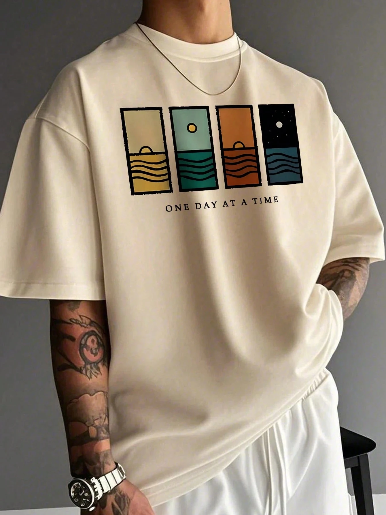 Summer 100% Pure Cotton Men's Fashionable Casual Loose Simple Graphic Print Round Neck Short Sleeved T-Shirt Versatile Top image 2